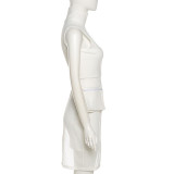 2021 autumn women's new fashion personality single-sleeve fake two-piece high neck pocket mesh sexy dress