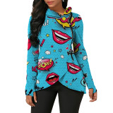 Autumn new women's hooded zipper lip irregular sweater T-shirt