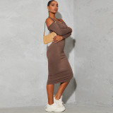 2021 autumn new product sexy dress solid color halter neck round neck long one-step skirt