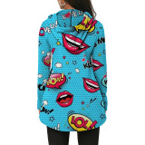 Autumn new women's hooded zipper lip irregular sweater T-shirt