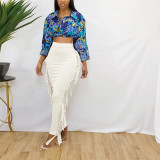 2021 autumn new long skirt solid color fashion street style tassel high waist slim slimming skirt female