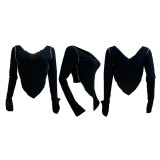 Autumn new fashion casual irregular stitching V-neck solid long sleeve top T-shirt