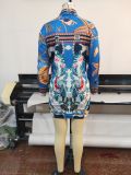 2021 new autumn fashion long sleeve print slim medium length dress