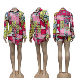 Casual digital printing shirt + shorts two-piece suit