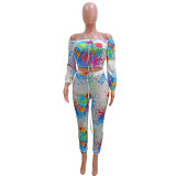 Autumn women's casual long-sleeved graffiti printed sports trousers two-piece suit women