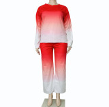 Fall new 2021 plus size women's gradient solid color two-piece suit 3 colors
