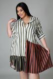 Short sleeve printed multicolor stitching large women's shirt dress