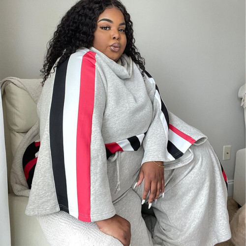 Plus size women's winter 2021 long-sleeved sweater and cotton blended suit