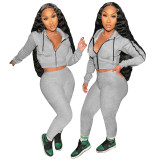 Women's fashion casual sports autumn and winter new solid color hooded sweater two-piece suit