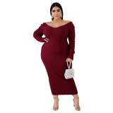 Autumn and winter plus size women's clothing stretch tight-fitting long-sleeved casual sexy backless nightclub dress