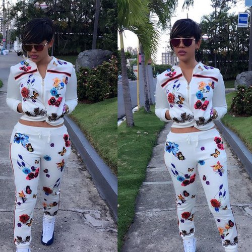 Autumn and winter two-piece butterfly print sports suit