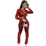 Autumn and winter women's long-sleeved casual sports suit gold velvet sexy nightclub two-piece suit