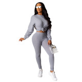 Women's long-sleeved solid color sports fashion casual suit autumn new imitation cotton pull frame two-piece suit