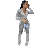 Autumn and winter women's long-sleeved casual sports suit gold velvet sexy nightclub two-piece suit