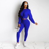 Women's long-sleeved solid color sports fashion casual suit autumn new imitation cotton pull frame two-piece suit