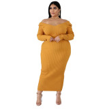 Autumn and winter plus size women's clothing stretch tight-fitting long-sleeved casual sexy backless nightclub dress