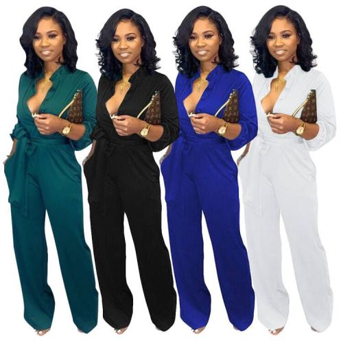 Autumn women's sexy casual solid color overalls