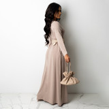 Sexy solid color high quality V-neck long sleeve dress