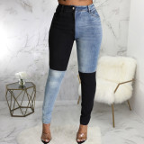 Fashion slim fit all-match stitching denim stretch pants jeans