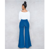 Fashion high waist loose simple wide leg solid color stretch jeans