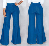 Fashion high waist loose simple wide leg solid color stretch jeans