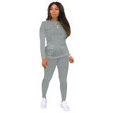 Autumn and winter sexy solid color tight waffle check two-piece suit