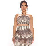2021 new digital printing sexy sling tube top dress fashion plus size bag hip skirt suit