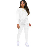Autumn and winter sexy solid color tight waffle check two-piece suit