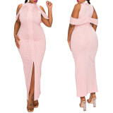 2021 Fall Plus Size New Sleeveless Tight Beaded Hot Rhinestone Dress Nightclub Dress Long Skirt
