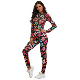 Autumn and winter fashion printed tight-fitting long-sleeved suit sports two-piece suit