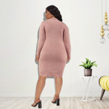 Women's 2021 autumn new solid color split small V-neck sweater dress