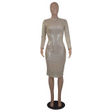 Women's 2021 fall/winter stretch sequin mid-length sexy tight-fitting dress