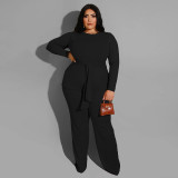 Autumn and winter pure color knitted fashion casual two-piece suit plus size women's suit