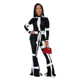 Fall 2021 women's striped lace-up flared pants suit two-piece women