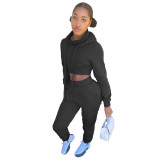Autumn and winter women's pile collar hooded sports suit two-piece suit