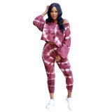 Autumn and winter women's printed tie-dye two-piece suit