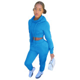 Autumn and winter women's pile collar hooded sports suit two-piece suit