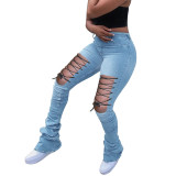 Lace-up high-rise slim-fit lace-up micro flared jeans