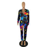 Autumn and winter printed cardigan hooded two-piece suit
