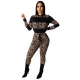Autumn and winter fashion women's multicolor leopard print stitching two-piece suit