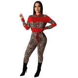 Autumn and winter fashion women's multicolor leopard print stitching two-piece suit
