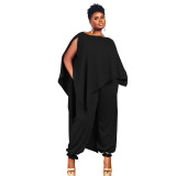 Plus size women's clothing cloak one-neck loose trousers (including pockets) casual two-piece suit