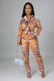 Aw2021 new print shirt pants with zipper two piece set