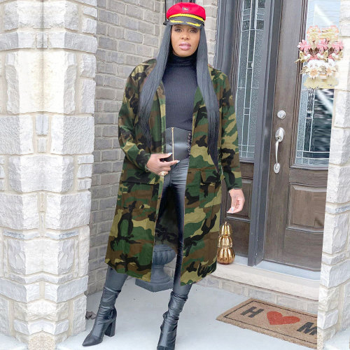 Autumn and winter new women's clothing fashion trend camouflage denim long coat
