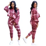 Autumn and winter women's printed tie-dye two-piece suit