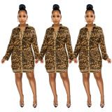 Autumn women's fashion casual leopard print positioning printing long-sleeved one-piece shirt long shirt