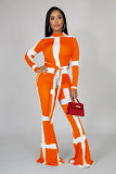 Fall 2021 women's striped lace-up flared pants suit two-piece women