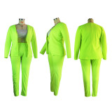 Fall 2021 new large size women's fashion solid color long-sleeved temperament small suit one buckle two-piece suit