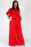 2021 summer new loose large size solid color ruffled sexy sleeveless jumpsuit