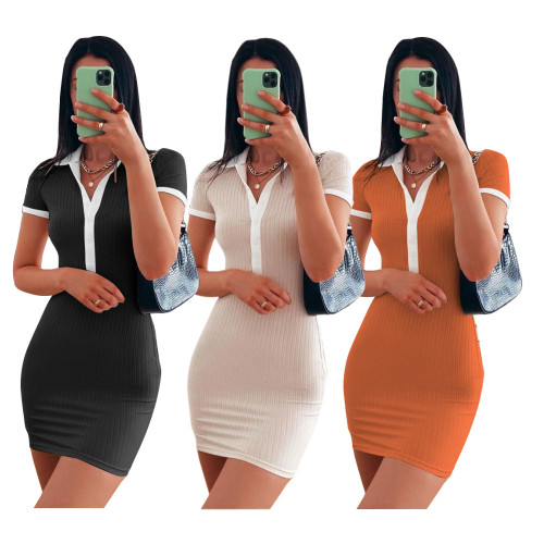 Women's casual sexy stand collar button tight dress